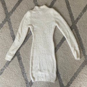 Fashion Nova soft fuzzy white sweater dress